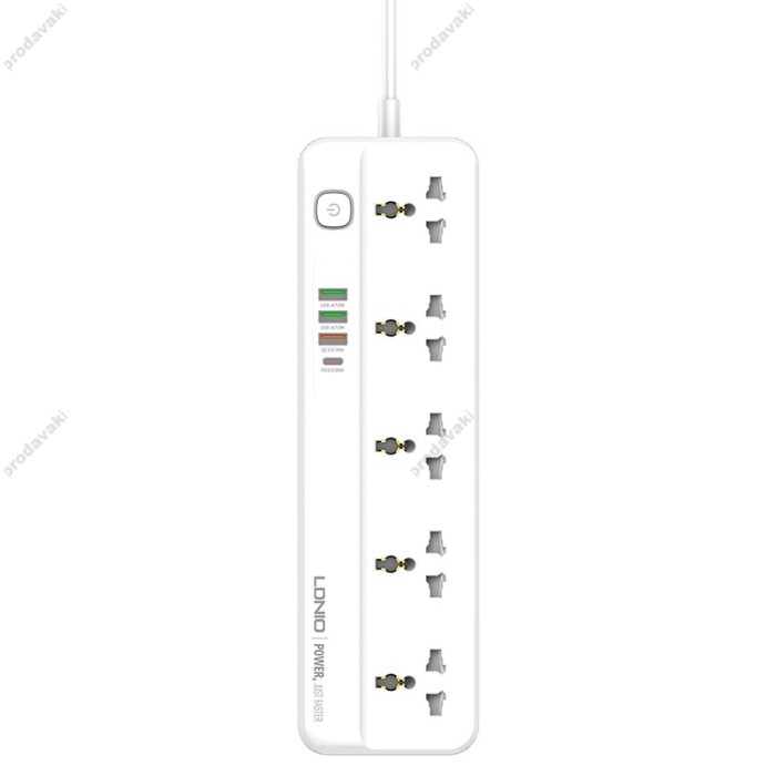 Подовжувач мережевий фільтр LDNIO SC5415 PD20W / QC18W 3USB / 1Type-C 5 Sockets