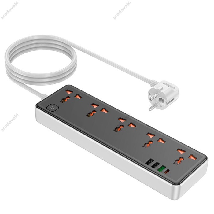 Подовжувач мережевий фільтр HOCO AC14A Rico 5-position socket 3USB/1Type-C PD/QC 3A/30W black