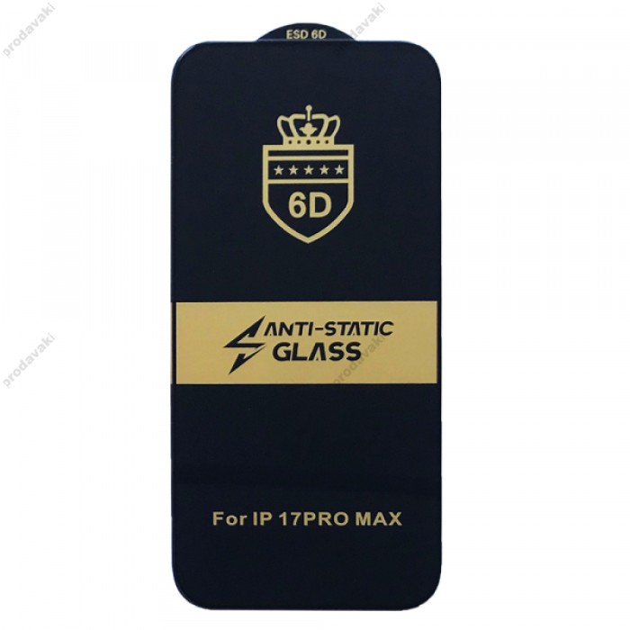 Захисне скло 6D Anti-static для iPhone 17 Pro чорне тех пак