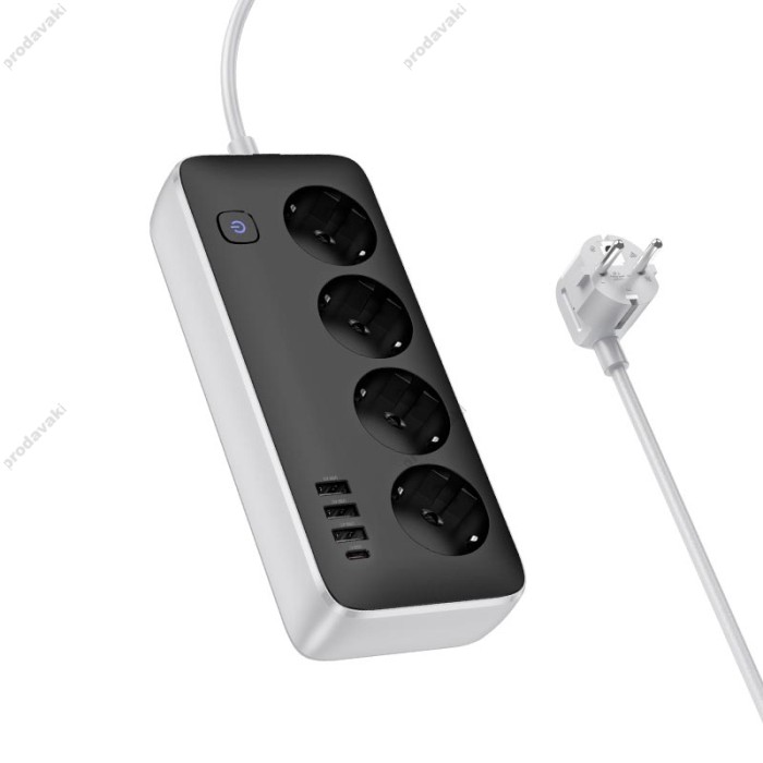 Подовжувач мережевий фільтр Hoco AC21 Sunlight 4-bit desktop socket (L=3M) 3USB/1Type-C 17W/3.4A black