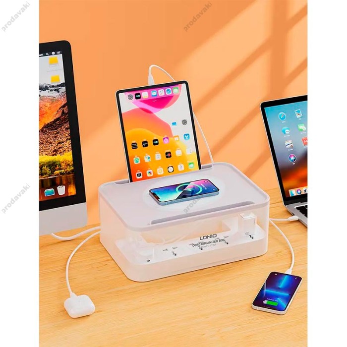 Подовжувач мережевий фільтр LDNIO SN5310W Management Power Strip Box 15W Qi/1Type-C/2USB QC/PD 5 Sockets 30W/10A