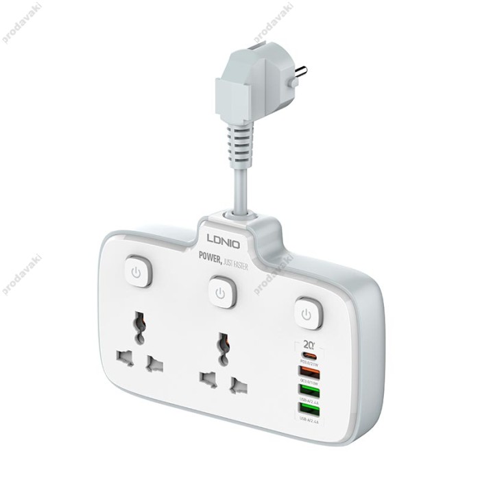 Подовжувач мережевий фільтр Ldnio SC2413 3USB/1Type-C 3Sockets QC/PD 20W/10A EU Plug white