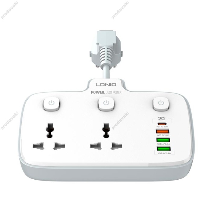 Подовжувач мережевий фільтр Ldnio SC2413 3USB/1Type-C 3Sockets QC/PD 20W/10A EU Plug white