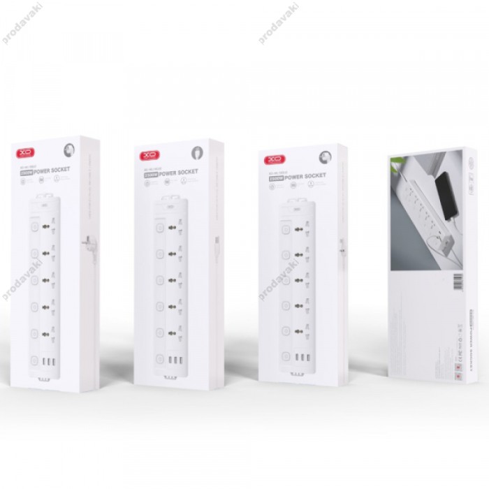 Мережевий перехідник XO WL19 (EU) long row 5AC jack+USB-A+1USB-C with independent switch Білий