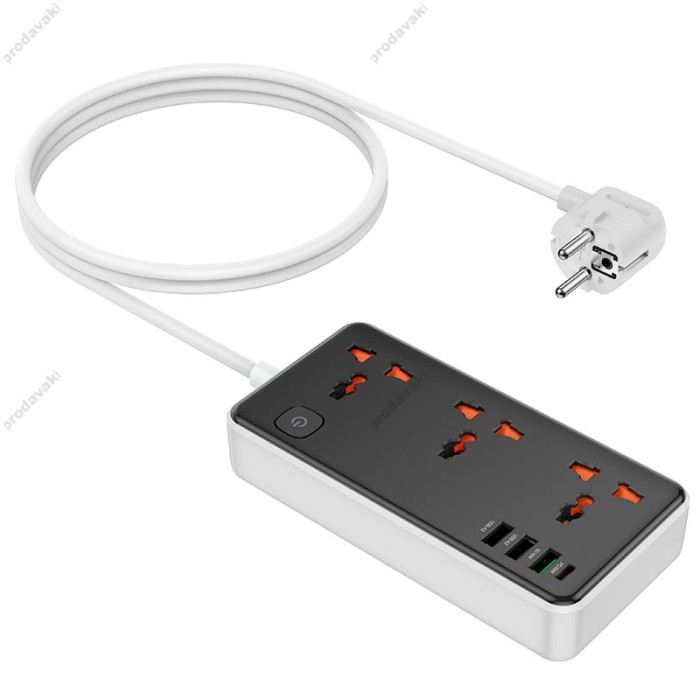 Подовжувач мережевий фільтр HOCO AC8A Storm 3-position socket 3USB/1Type-C PD/QC 3A/30W black