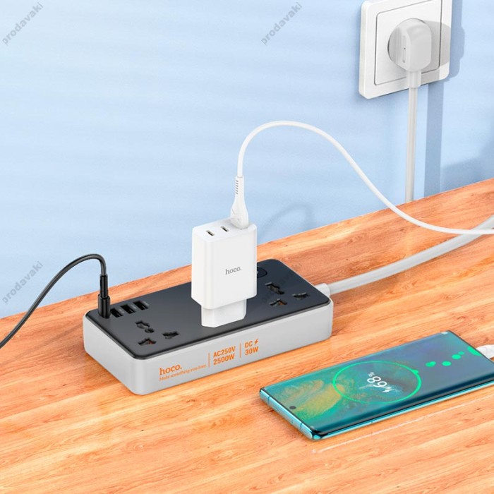 Подовжувач мережевий фільтр HOCO AC8A Storm 3-position socket 3USB/1Type-C PD/QC 3A/30W black