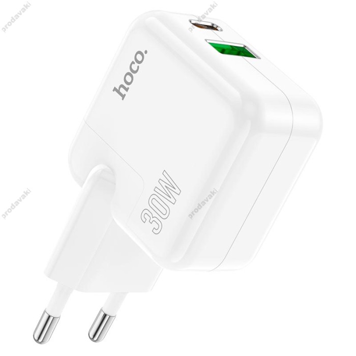 Мережевий зарядний пристрій Hoco C111A Lucky dual-port charger Type-C cable 30W White