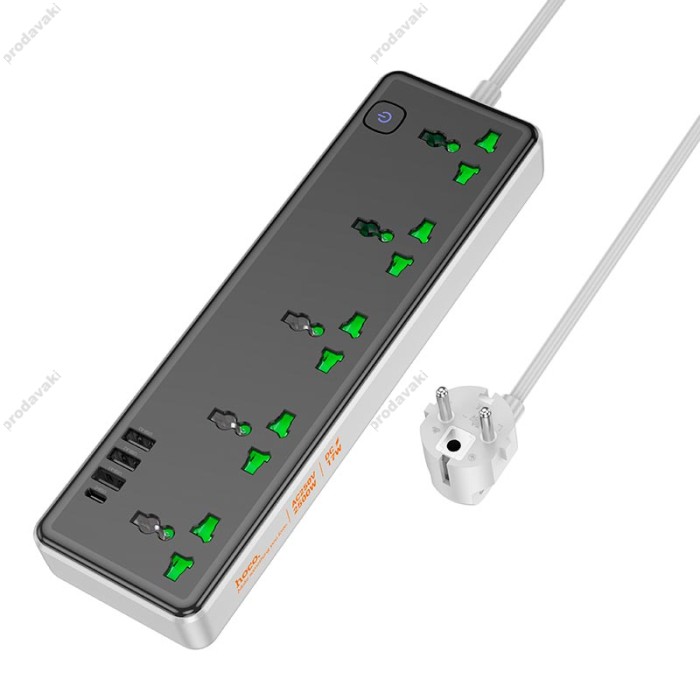 Подовжувач мережевий фільтр Hoco AC13A Talento 5-position socket 3USB/Type-C 10A black