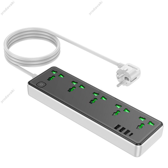 Подовжувач мережевий фільтр Hoco AC13A Talento 5-position socket 3USB/Type-C 10A black