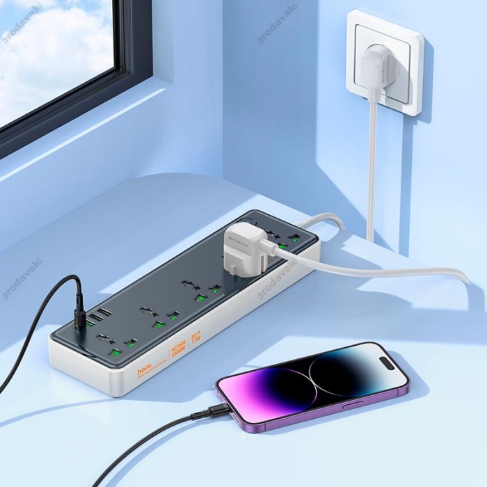 Подовжувач мережевий фільтр Hoco AC13A Talento 5-position socket 3USB/Type-C 10A black