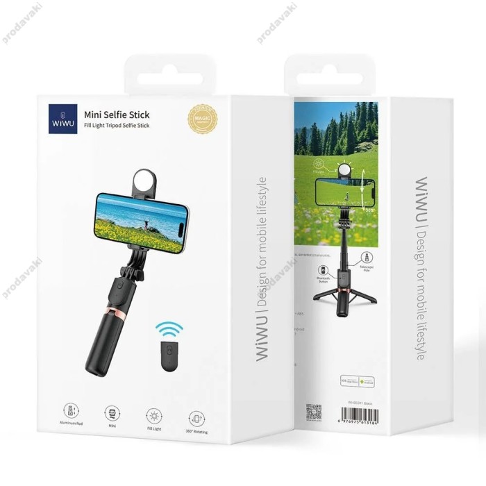 Монопод-трипод Wiwu Wi-SE011 Mini Selfie Stick з підсвіткою 0.82m Black
