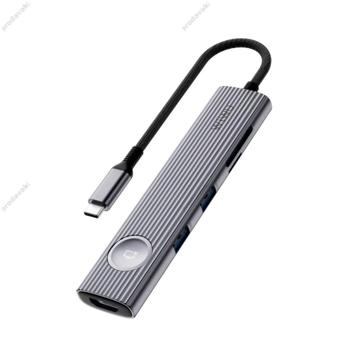 USB-Хаб Wiwu Wi-HB001 Traveling Series 8в1 Type-C to HDMI+2xSB 3.0+SD+TF+2xType-C+PD Grey
