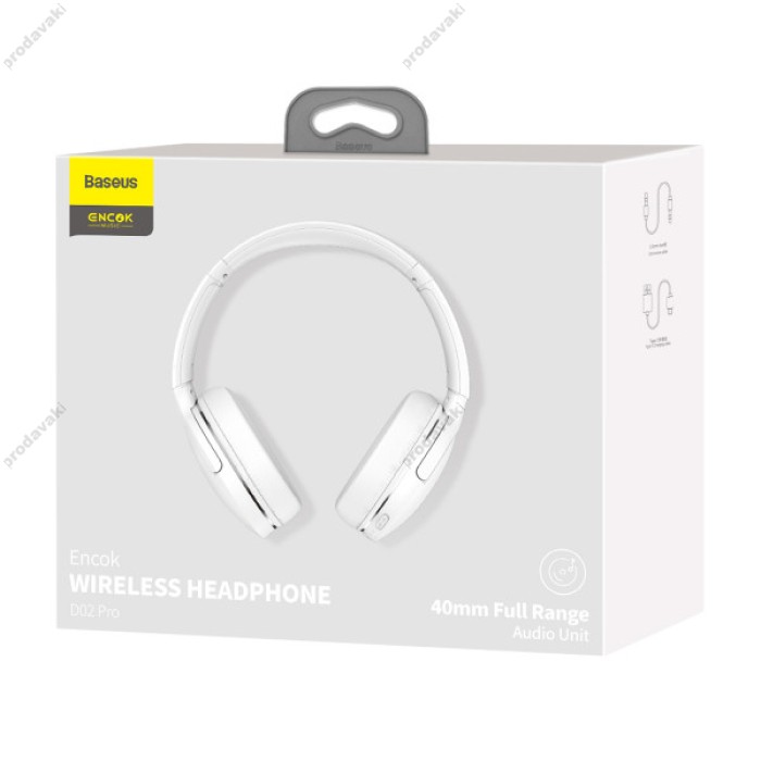 Бездротові Bluetooth навушники BASEUS D02 Pro Encok Wireless headphone BT5.0, AUX White (NGD02-C01)