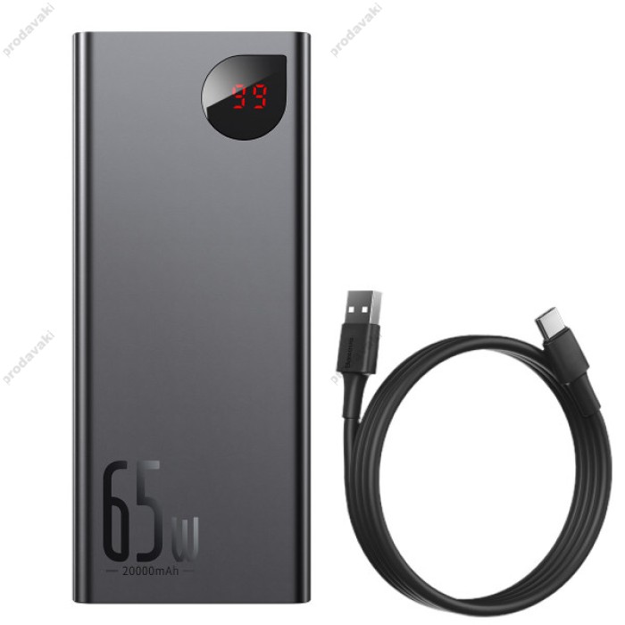 Повербанк портативний акумулятор Power bank  Baseus Adaman Metal Digital Display 65W 20000 mAh Black PPIMDA-D01