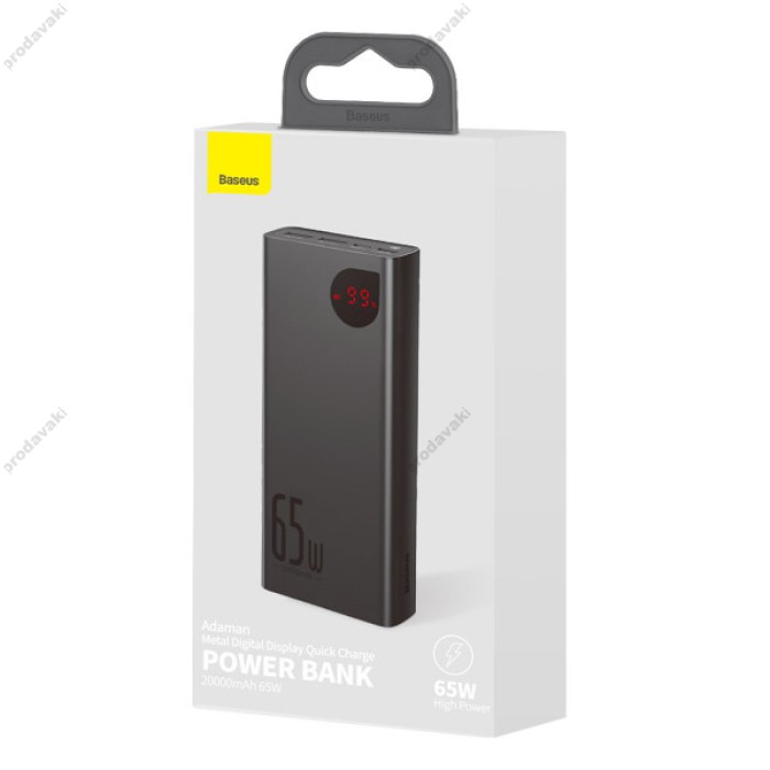 Повербанк портативний акумулятор Power bank  Baseus Adaman Metal Digital Display 65W 20000 mAh Black PPIMDA-D01