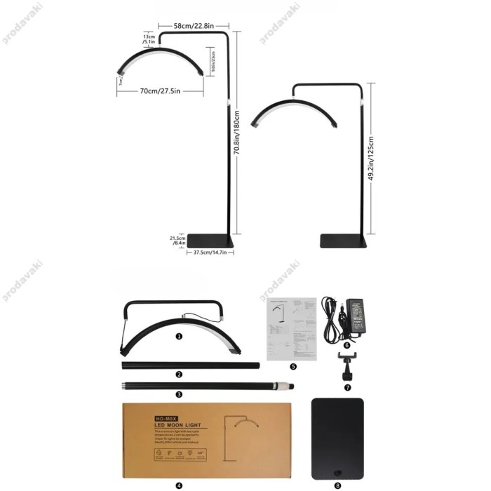 Безтіньова LED лампа CH HD-M6X 36W 58cm у формі півмісяця 3000K-6000K Black