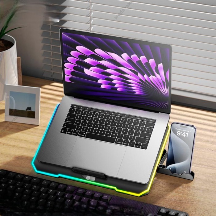 Підставка для ноутбука та MacBook Hoco DH19 Cool RGB notebook cooling stand Balck