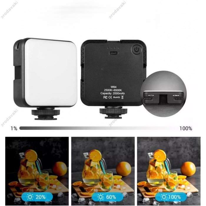  Накамерне відеосвітло LED CH W64 2500K-6500K