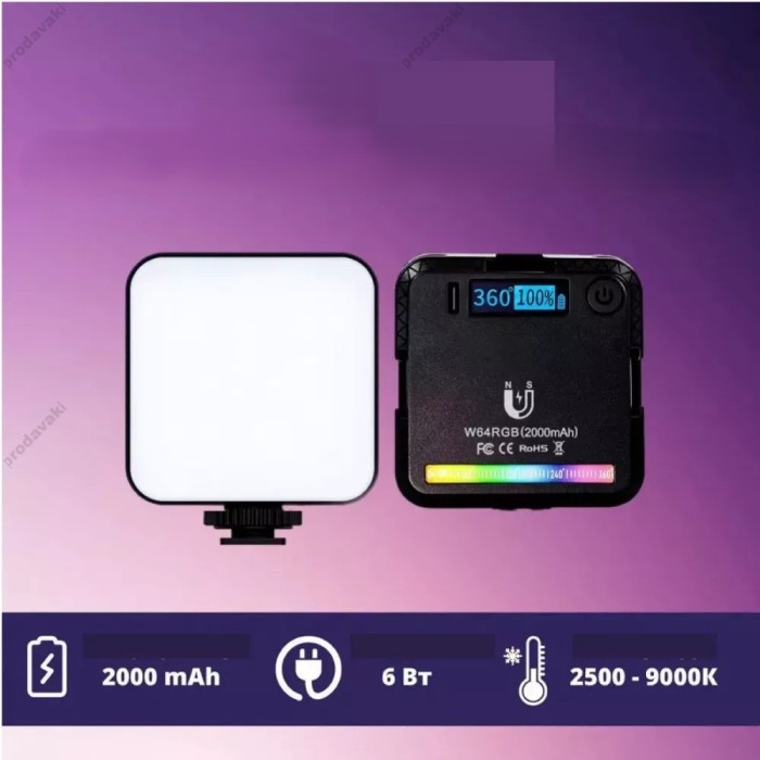 Накамерне відеосвітло LED CH W64 RGB 2500K-9000K