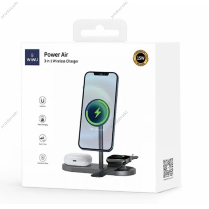 Бездротове ЗУ WiWU X23 Power Air 3 in 1 Wireless Charger Grey