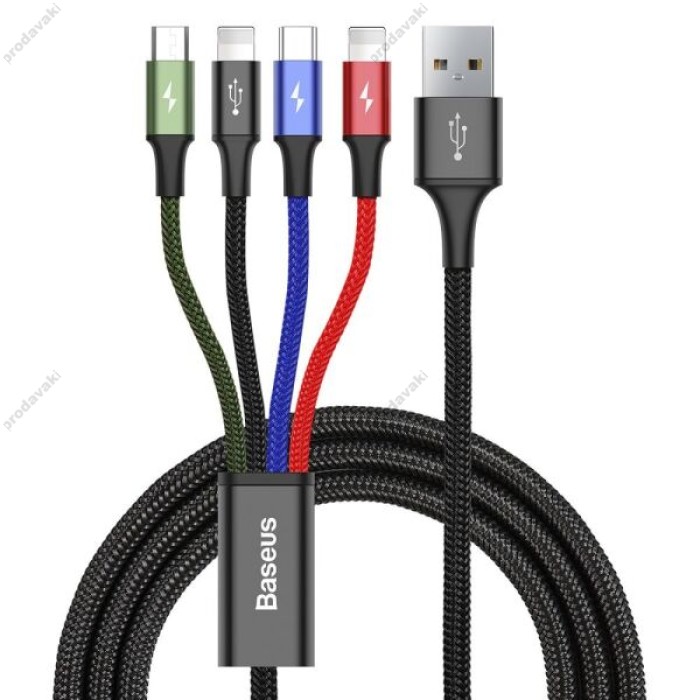 Кабель USB Baseus Rapid Series 4-in-1 Micro USB / Type-C / 2xLightning Cable Black (CA1T4-A01)