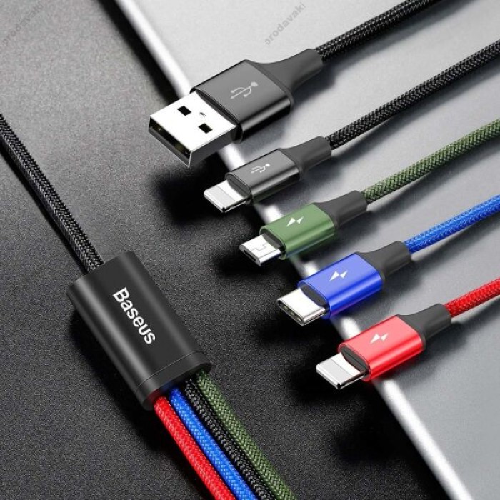 Кабель USB Baseus Rapid Series 4-in-1 Micro USB / Type-C / 2xLightning Cable Black (CA1T4-A01)