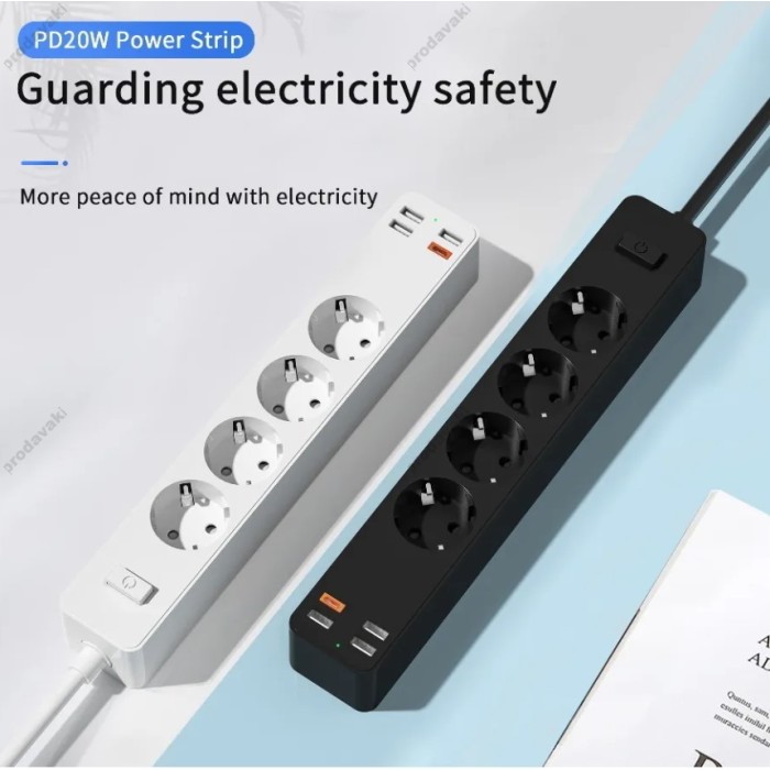 Подовжувач мережі WiWU 20W Smart Power Strip (4-220V/ 3USB/ 1PD 20W Type-C) EU Plug White