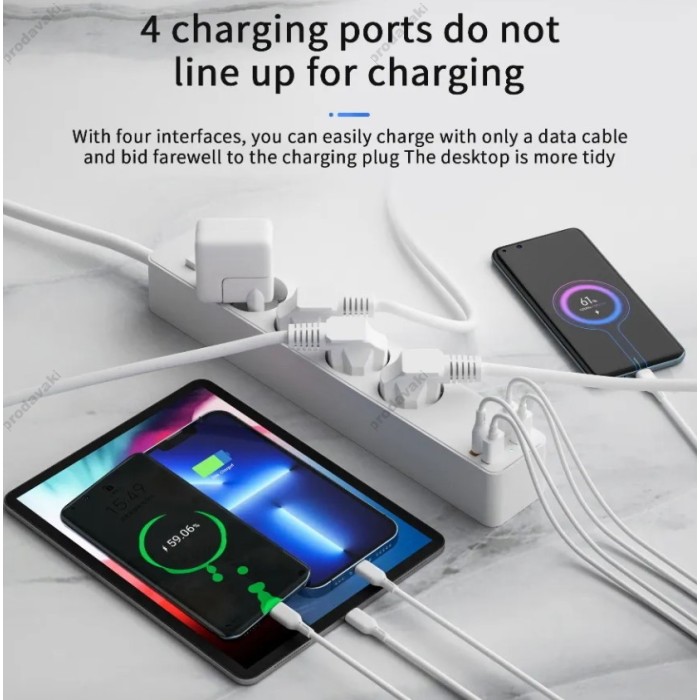 Подовжувач мережі WiWU 20W Smart Power Strip (4-220V/ 3USB/ 1PD 20W Type-C) EU Plug White