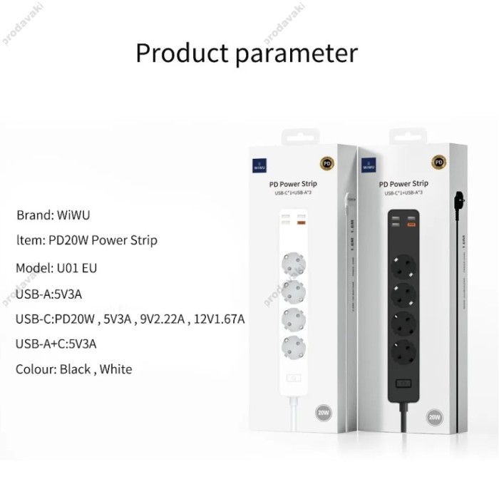 Подовжувач мережі WiWU 20W Smart Power Strip (4-220V/ 3USB/ 1PD 20W Type-C) EU Plug White