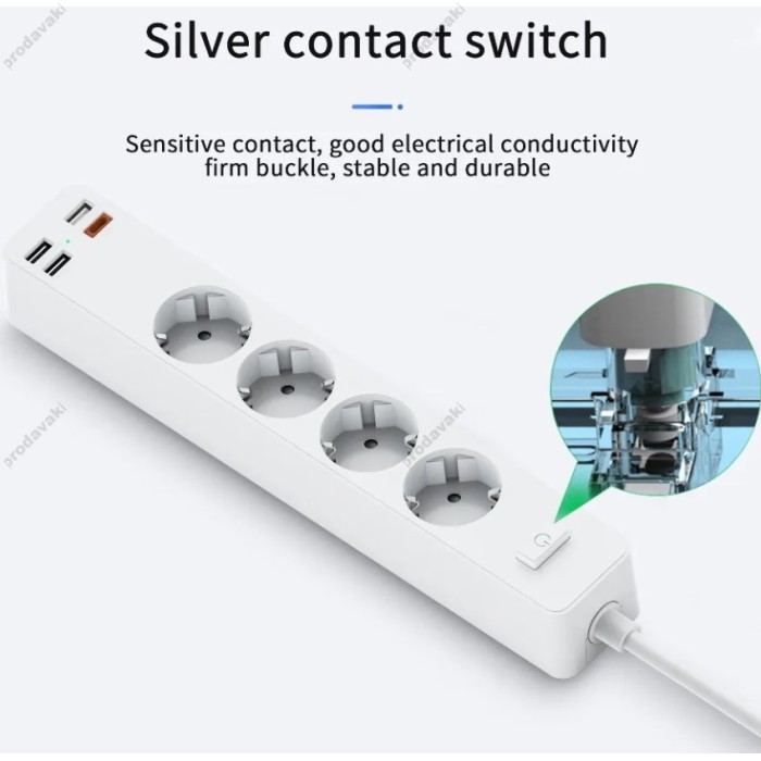 Подовжувач мережі WiWU 20W Smart Power Strip (4-220V/ 3USB/ 1PD 20W Type-C) EU Plug White