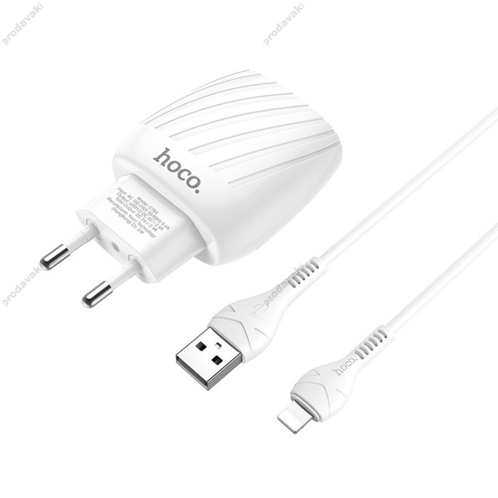 Мережевий зарядний пристрій HOCO C78A Max energy Lightning cable 12W White
