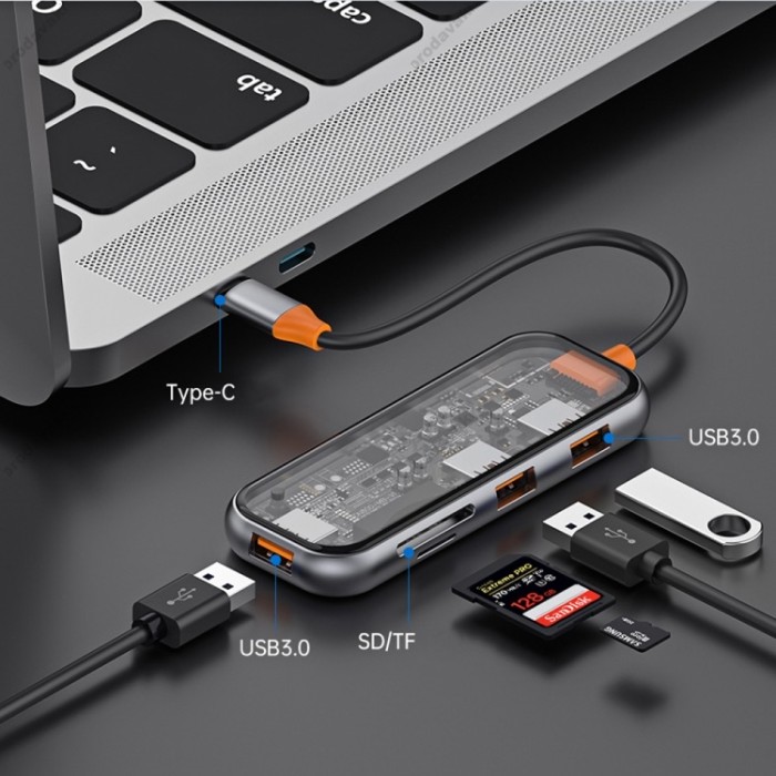 USB-Хаб WiWU CB005 Cyber Hub 5в1 Type-C to 3xUSB 3.0+SD+TF Space Grey