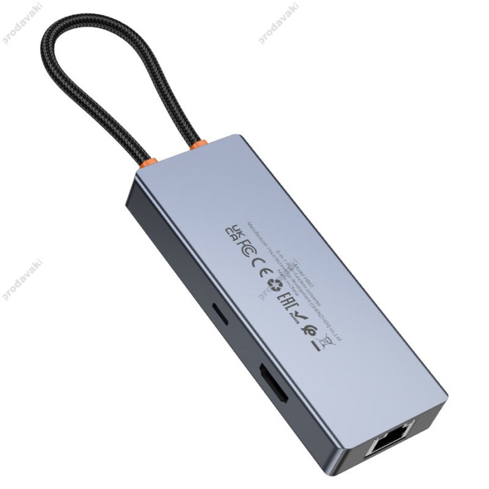 USB-Хаб HOCO HB51 Wow multi-function converter 6в1 Type-C to HDMI +RJ45+PD+3xUSB 3.0 Grey