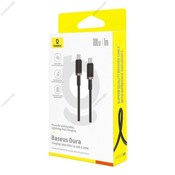 Кабель Baseus Dura Series Type-C to Type-C 100W 5A 1m Black-Gold P10377803U01-00