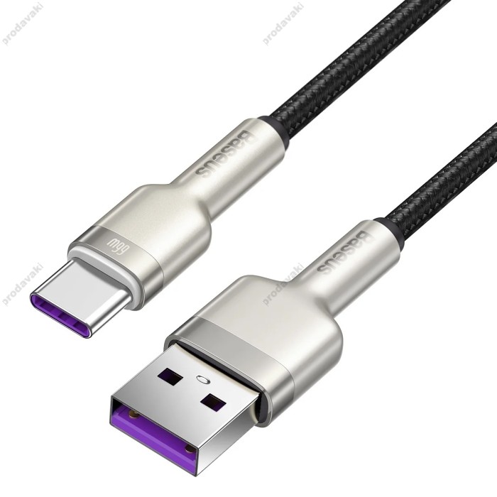 Кабель Baseus Cafule Series Metal  Charging Data Cable USB to Type-C 66W 6A 1m Black CAKF000101