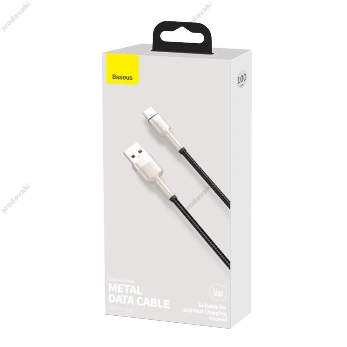 Кабель Baseus Cafule Series Metal  Charging Data Cable USB to Type-C 66W 6A 1m Black CAKF000101