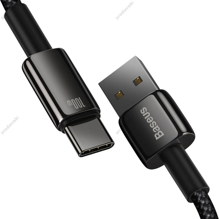 Кабель Baseus Tungsten Gold Fast Charging Data Cable USB to Type-C 100W 6A 1m Black CAWJ000001