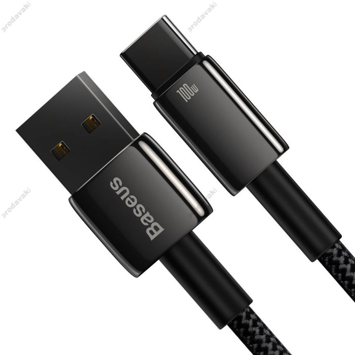 Кабель Baseus Tungsten Gold Fast Charging Data Cable USB to Type-C 100W 6A 1m Black CAWJ000001