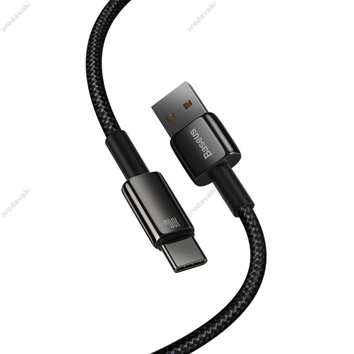 Кабель Baseus Tungsten Gold Fast Charging Data Cable USB to Type-C 100W 6A 1m Black CAWJ000001