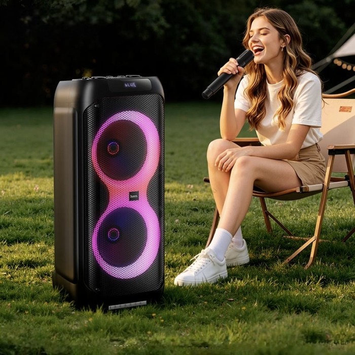 Портативна колонка Bluetooth HOCO DS82 RGB Inspiration karaoke з 2-ма мікрофонами 160W Black