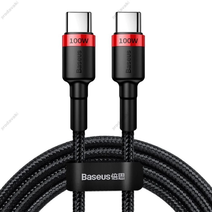 Кабель Baseus Cafule flash Charging Data Cable Type-C to Type-C PD2.0 5A 100W 2m Black-Red CATKLF-AL91