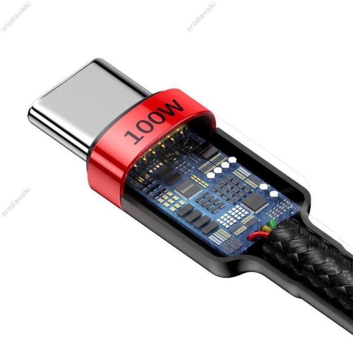 Кабель Baseus Cafule flash Charging Data Cable Type-C to Type-C PD2.0 5A 100W 2m Black-Red CATKLF-AL91