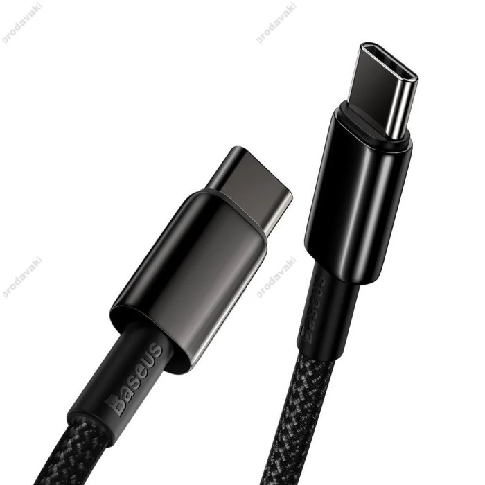 Кабель Baseus Tungsten Gold Fast Charging Data Cable Type-C to Type-C 100W 2m Black CATWJ-A01