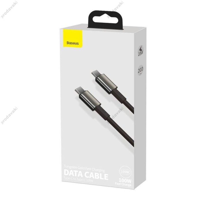 Кабель Baseus Tungsten Gold Fast Charging Data Cable Type-C to Type-C 100W 2m Black CATWJ-A01