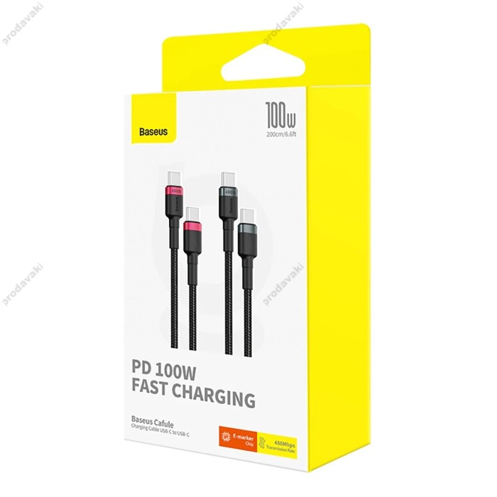 Кабель Baseus Cafule flash Charging Data Cable Type-C to Type-C 2шт 100W 1m Black-Red Black-Grey P10318306003-00