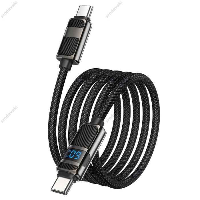 Кабель HOCO U137 Line charging data cable with display Type-C to Type-C 60W 3A 1.2m Black