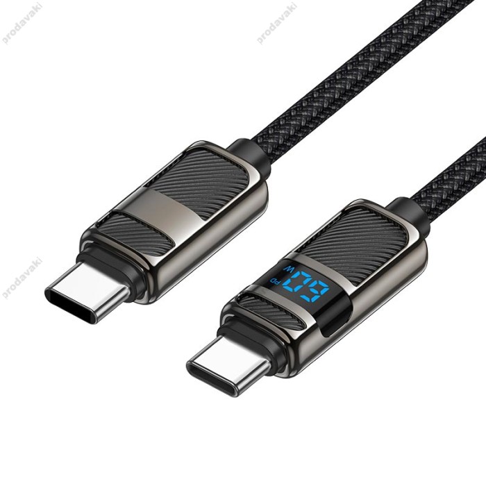 Кабель HOCO U137 Line charging data cable with display Type-C to Type-C 60W 3A 1.2m Black