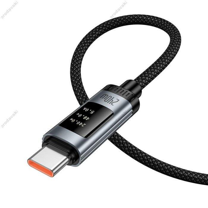 Кабель HOCO U148 Lord digital display charging data cable Type-C to Type-C 240W 5A 1.2m Black