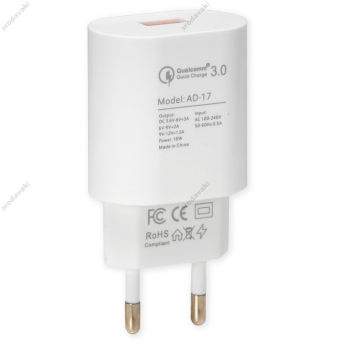 Мережевий зарядний пристрій Veron AD-17 Home Charger 18W White