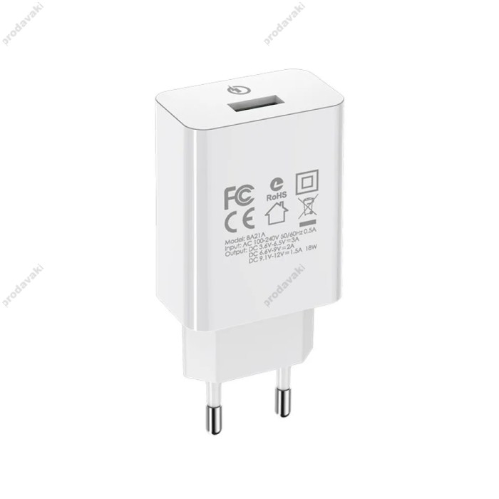Мережевий зарядний пристрій Borofone BA21A Long single port charger 18W White